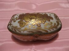 Vintage French Gilt Flowers Roses Porcelain Trinket Pill Ring Box Hand Decorated for sale  Shipping to South Africa