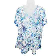 Soft Surroundings Women's Short Sleeve Blue Floral Burnout Design T-Shirt 2X for sale  Shipping to South Africa