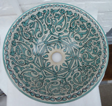 HAND PAINTED  CERAMIC HAND WASH BASIN * FES POTTERY 35 cm Green & White, used for sale  Shipping to South Africa