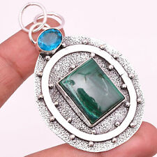 Malachite Gemstone 925 Sterling Silver Handmade Jewelry Pendant 2.28" for sale  Shipping to South Africa