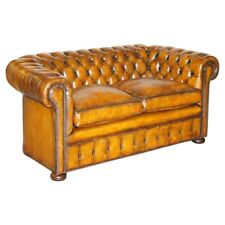 1940'S ENGLISH HAND DYED RESTORED WHISKY BROWN LEATHER CHESTERFIELD CLUB SOFA for sale  Shipping to South Africa