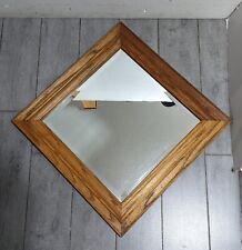 Vintage HENSLEY Co Square Rustic Oak Wood Framed Mirror Beveled Glass, used for sale  Shipping to South Africa