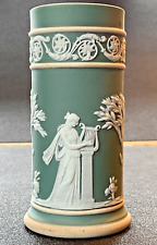 Vtg Wedgewood Jasperware Sage Green Spill Cylinder Dip Celadon Vase Rare Style  for sale  Shipping to South Africa