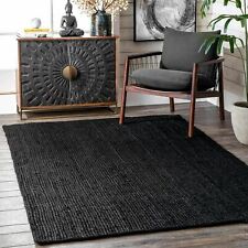 Rug Black Jute Rectangle Hand Braided Farmhouse Area Rug Rustic Look Modern Rug for sale  Shipping to South Africa