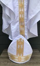 CATHOLIC BISHOPS IVORY & GOLD MITRE HAT CASSOCK ROBE OUTER ROMAN SZ 7 5/8” for sale  Shipping to South Africa