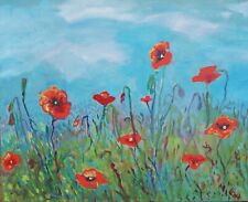 new oil painting landscape kwiaty obraz olejny pejzaż poppies flowers ekspresja na sprzedaż  PL