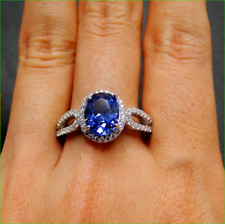 2Ct Oval Cut Blue Tanzanite Halo Engagement Wedding Ring 14K White Gold Finish, used for sale  Shipping to South Africa