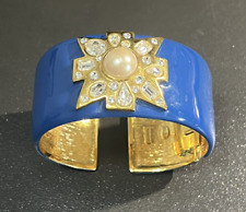 KENNETH JAY LANE Sztuczna perła Kryształ Krzyż Maltański Złoty Niebieski Emaliowany Zawias Mankiet na sprzedaż  Wysyłka do Poland