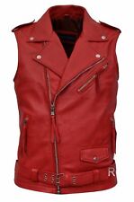 New Western 100% Real Leather Vest Coat Jacket Lambskin Men Red Waistcoat Zipper for sale  Shipping to South Africa