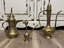 Vintage 3 Piece Arab Middle Eastern Market Brasswear Tea Set, used for sale  Shipping to South Africa