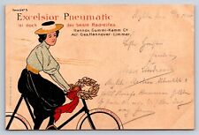 Usado, Postal publicitaria alemana Excelsior neumático de bicicleta mujer montando c1900 AT14 segunda mano  Embacar hacia Argentina