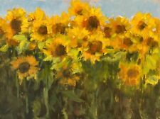 Plein Air Garden Sunflowers Field Italy 9 x12 inches Original Oil Painting a Day for sale  Shipping to Canada