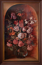 Still Life - Red Floral - Painting on Canvas - Large, Dutch, Oil na sprzedaż  PL
