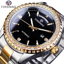 Relógio mecânico automático dourado masculino luxo diamante aço inoxidável fecho oculto comprar usado  Enviando para Brazil