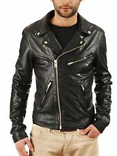 Men's Black Leather Jacket Lambskin Biker Racer Cafe Party Motorcycle Gift Sale for sale  Shipping to South Africa