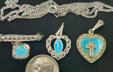 Lote de amuleto vintage de medalha de prata esterlina azul esmalte marcasita milagres religiosos comprar usado  Enviando para Brazil