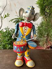 Vintage Old Wind Up Circus Elephant Playing Drums TK Toys Fossil Tin Toy Japan for sale  Shipping to South Africa