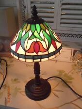 Pretty Art Deco Tulips Tiffany Style Frosted Stained Glass Small Lamp Metal Base for sale  Shipping to South Africa