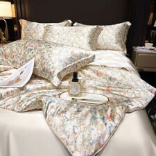 4pcs Luxury Mulberry Silk Bedding Set Jacquard Printed Duvet Cover Fitted Sheet  for sale  Shipping to South Africa