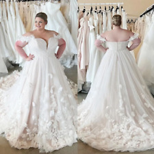 Plus Size Wedding Dresses Off Shoulder 3D Floral Sweep Train Bridal Gowns Custom for sale  Shipping to South Africa