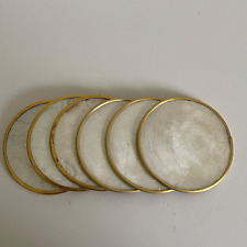 VINTAGE Retro Set Of 6 Capiz Windowpane Oyster Shell Coasters - Gold Rim for sale  Shipping to South Africa