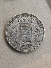 1875 - LEOPOLDO II RE DEL BELGIO ,moneta 5 FRANCHI ARGENTO 900  usato  Roma