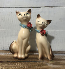Set of 2 Vintage Mid Century Porcelain Siamese Cat Figurines w/ Roses Japan for sale  Shipping to South Africa