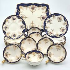 Used, Bone China Tea Set Antique Cauldon Gold Cobalt Blue Trios Cake Plate England for sale  Shipping to South Africa