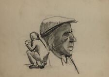 Antiguo dibujo a lápiz expresionista composición hombre retrato segunda mano  Embacar hacia Argentina