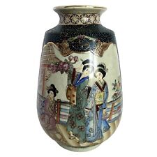 Japanese Royal Satsuma Moriage Hand Painted Gilded 12in x 8in Footed Vase for sale  Shipping to South Africa