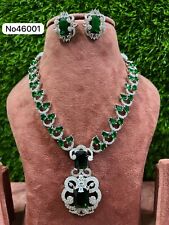 Used, Indian Bollywood Silver Plated Ethnic AD CZ Jewelry Earrings Necklace Bridal Set for sale  Shipping to South Africa