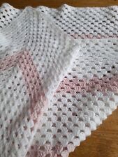 Vintage Square Crochet Blanket Pink And White Pram Cot Baby Doll 90 X 90cm for sale  Shipping to South Africa