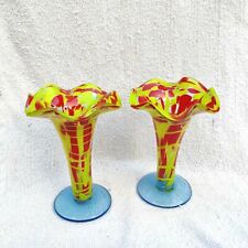 Vintage Handmade Dotted Multi Color Glass Pontil Mark Vases 6 Pair GV57 for sale  Shipping to South Africa