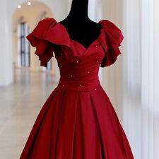 Used, V-neck Red Wedding Dress Vintage Wine Red Slender Ball Gowns Bandage Puff Sleeve for sale  Shipping to South Africa