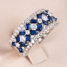 Luxury 925 Silver Women Engagement Jewelry Blue Sapphire Wedding Ring Size 6-10 for sale  Shipping to Canada