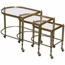 NEST OF THREE BRASS & GLASS TROLLEY TABLES BY MAISON BAGUES FRANCE MID CENTURY for sale  Shipping to South Africa