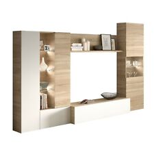 Mueble de comedor, modulo moderno para salon con LEDs, Blanco y Roble Canadian  segunda mano  Mataró