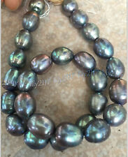 Usado, "Collar de perlas barrocas negro pavo real tahitiano natural genuino de 10-11 mm 14-48""" segunda mano  Embacar hacia Mexico