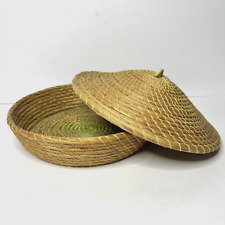 Cesto de palha de grama enrolada tecido à mão tampa fio redondo armazenamento boho cigano natural comprar usado  Enviando para Brazil