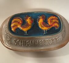 Vintage Schlemmertopf Germany Clay Baker Roaster Terra Cotta Painted Roosters for sale  Shipping to South Africa