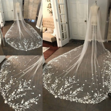 Used, Cathedral Wedding Bridal Veils With Comb White Ivory Flower Lace Appliques Long for sale  Shipping to South Africa