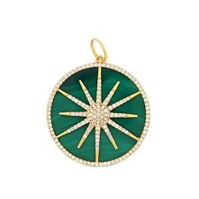 Used, Diamond Sunburst medallion Charm 925 Silver Malachite Diamond Starburst Pendant for sale  Shipping to South Africa