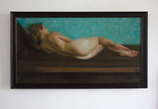 Pintura a óleo emoldurada original em tela feminina nua reclinada menina loira mulher arte, usado comprar usado  Enviando para Brazil