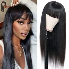 Peruvian Machine Made Straight Human Hair Wigs With Bangs Remy Hair Nature Color for sale  Shipping to South Africa