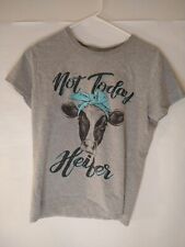 Gildan Graphic Tee "Not Today Heifer" Gray Cow Aqua Blue Bow Size Large for sale  Shipping to South Africa