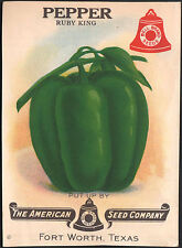 *Vintage* PEPPER Veg Seed Packet Front Only AMERICAN SEED 1930's TEXAS *RARE* for sale  Shipping to South Africa