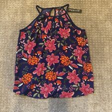 Blusa feminina Papermoon Walita azul marinho/rosa floral/laranja detalhe de recorte pequena nova com etiquetas comprar usado  Enviando para Brazil