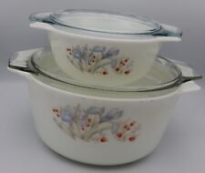 Vintage JAJ Pyrex Blue Iris Set Of 2 Casserole Dishes With Lids, used for sale  Shipping to South Africa