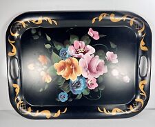 Vintage Metal Large 20” x 14" Bright Colorful Floral Tole Painted Tray for sale  Shipping to South Africa