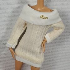 N30~ VESTIDO SUÉTER CREME BRANCO TOP ROUPA FIT FEITO PARA MOVER BONECA DA MODA BARBIE, usado comprar usado  Enviando para Brazil